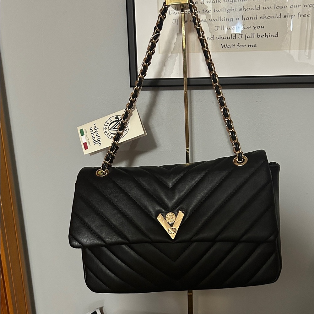 Valentino Orlandi Quilted Chevron Vegan Leather Shoulder Bag NWT